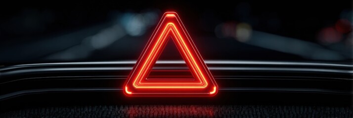 Poster - Red Warning Triangle Displayed on Digital Dashboard Indicating Potential Vehicle Issue or Alert During Nighttime Driving