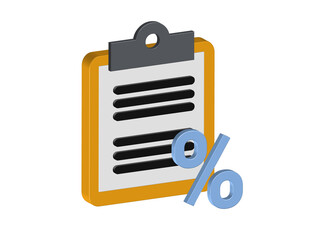 Poster -  Icon in a simple 3D illustration of a clipboard with a percentage sign. PNG format