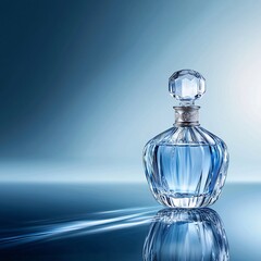 Poster - Luxury Blue Crystal Perfume Bottle on Reflective Surface