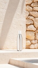 Leinwandbilder - Metallic Water Bottle Mockup Against a Stone Wall