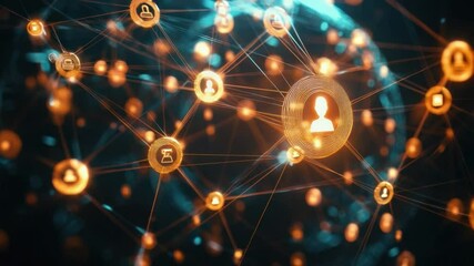 Poster - Interconnected Network: Illuminated nodes converge, symbolizing the vast network and collaborative connections within a digital realm.