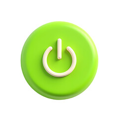 Leinwandbilder - A close up of a green power button with a white power symbol on it isolated on transparent background