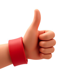 Poster - A cartoon hand giving a thumbs up with a red bracelet on isolated on transparent background