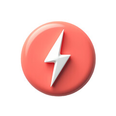 Poster - A glossy red round button with a white lightning bolt in the center isolated on transparent background