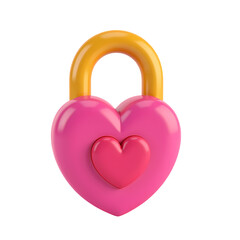 Poster - A pink heart shaped padlock with a yellow shackle isolated on transparent background