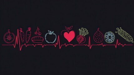 Poster - Pulse Line Showcasing Healthy Food Icons With a Blank Space for Creativity and Personalization