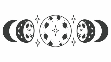 Poster - Stylized moon phases illustration with stars in a black and white celestial design aesthetic style created with generated ai