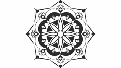 Poster - Detailed floral mandala with symmetrical patterns and intricate petal arrangements in black and white design created with generated ai