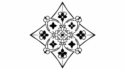 Aufkleber - Black and white floral design with symmetrical pattern inside a diamond shaped border illustration art created with generated ai