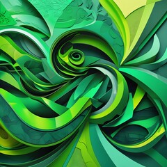 Fototapete - The abstract green gradient background features intricate geometric and organic design patterns, evoking dynamic energy and varying shades of emerald, lime, and mint hues, inviting viewers to explore 