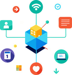 Fototapete - a floating digital interface with icons for communication vector 