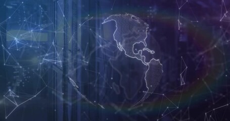 Poster - Blur fading into wireframe globe rotating revealing lands illustrating network before disappearing