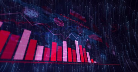 Poster - Grid spawning red baseline, bars fluctuating, line graph oscillating, icons visualizing data