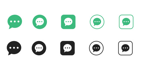 sms message icon set flat line outline black green vector