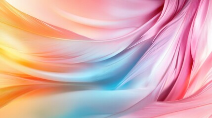 Poster - An enchanting and colorful fabric flowing in soft shades of pink, blue, and orange, representing emotions of tranquility, warmth, and elegance in an artistic expression.