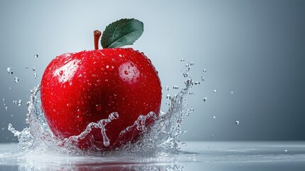 Poster - The vibrant red apple splashes into clear water, capturing the moment of refreshment and vitality, perfect for representing health, nature, and the appeal of fresh fruit imagery.