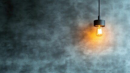 Poster - An artistic hanging pendant light illuminates a textured gray wall, creating a striking contrast that enhances the beauty of modern interior design and ambiance.