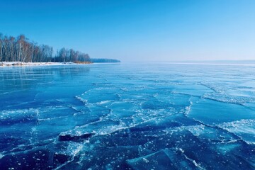 Poster - A large body of water with ice floating on top