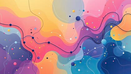 Poster - pastel abstract background with line art illustration overlay, great for blogs or contact sections