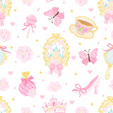 Cute Princess Palace Seamless Pattern