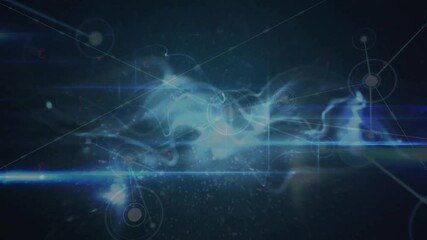 Poster - Wisps spiraling around glowing core, beams scanning, streams weaving via nodes forming network