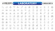 © artshuvo - Laboratory outline icon set. Chemistry doodle illustration including icons. Containing experiment, test tube, microscope, flask, chemical, biology, and research. Editable stroke outline icon.