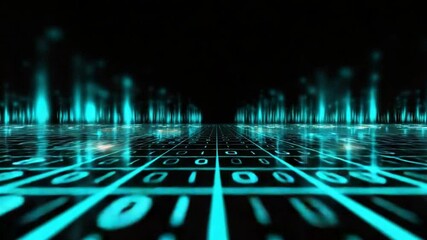 Fototapete - Stunning futuristic digital landscape with glowing grid and binary code in 4K resolution