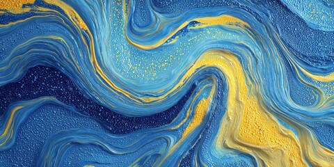 Leinwandbilder - Vibrant Abstract Background with Blue and Yellow Paint Swirls for Modern Design