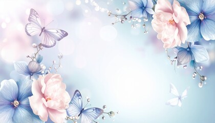 Poster - Delicate butterflies and floral arrangement nature scene digital art serene atmosphere close-up view beauty concept
