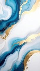 Poster - Flowing blue and gold abstract art gallery display digital art modern environment aerial view serene design