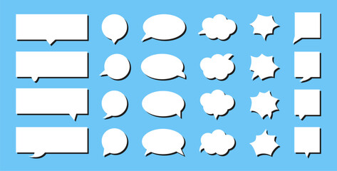 Poster - Message comments white Chat Box. Collection of flat style Speech bubbles. Empty comic Textboxes. Talk blank shapes with shadows.
