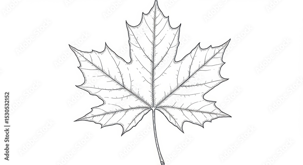 Detailed Line Drawing of a Maple Leaf in Full View Stock Illustration ...