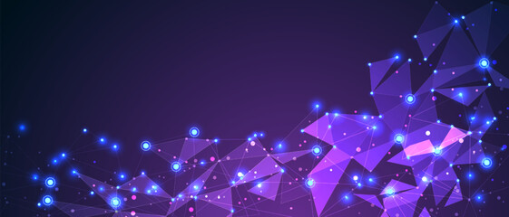 Poster - Abstract blue purple triangle mesh network connect fechnology futuristic background vector
