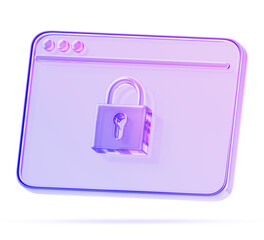 Poster - 3d glass holographic browser window icon with padlock render. Secure protocol https, safe data transfer, ssl encryption, security certificate of website, safety internet technology. 3D illustration