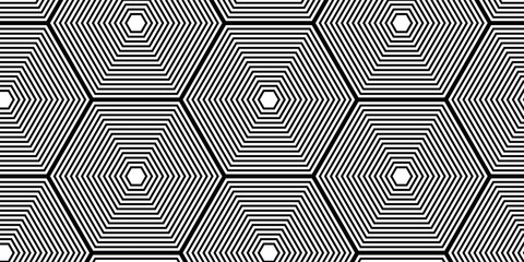 Poster - hexagon line geometric pattern seamless abstract vector design. black line pattern.