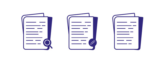 Poster - modern icon set featuring documents with magnifier, pen, and plain styles. Ideal for apps, websites, or reports