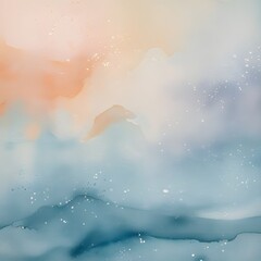 Poster - A serene, dreamy watercolor backdrop with soft, blended brushstrokes, featuring a harmonious gradient of muted apricot, a gentle powder blue, and periwinkle hues 