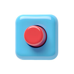 Leinwandbilder - A close up of a blue square with a red button in the center isolated on white background