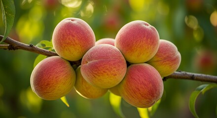 Ripe Peaches Hanging on Tree Branch Ready for Harvest
