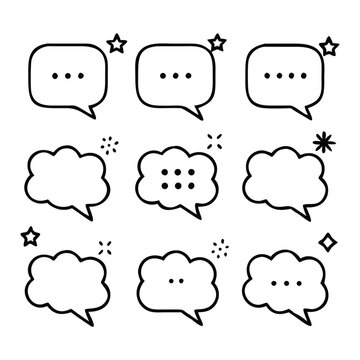 Black and White Cartoon Speech Bubbles in Grid Layout on Plain White Background Template.