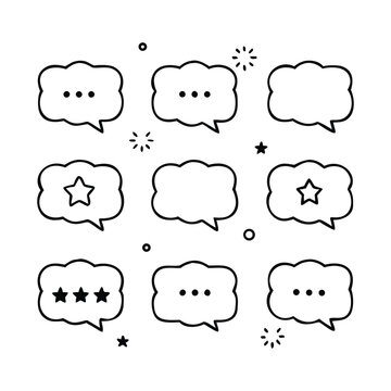 Black and White Cartoon Speech Bubbles in Grid Layout on Plain White Background Template.