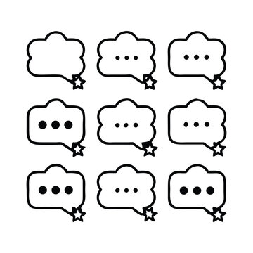 Black and White Cartoon Speech Bubbles in Grid Layout on Plain White Background Template.