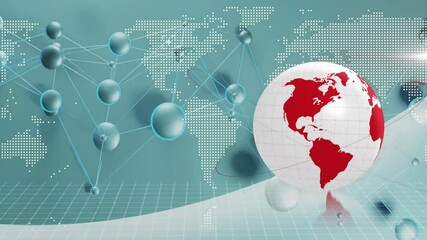 Poster - When metallic spheres emerging left, nodes forming around rotating globe visualizing connectivity