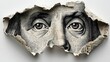 © Eakanan - A torn and damaged currency note reveals a partially obscured face  long title A close up of a tattered and worn paper currency note revealing a