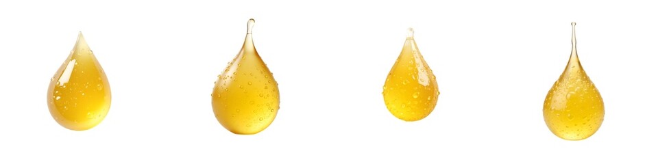 Poster - Golden liquid essence showcasing glistening drops and vibrant color against isolated studio atmosphere for culinary or cosmetic purposes