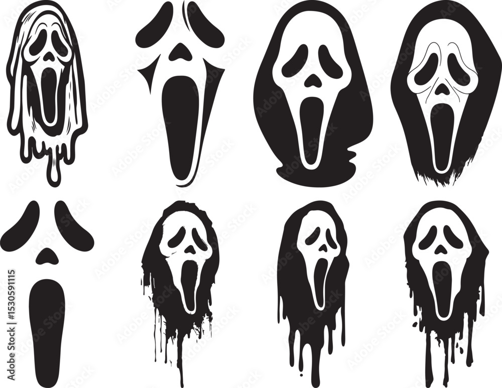 Ghostface Silhouette Set Featuring Eight Stylized Variations of Iconic ...