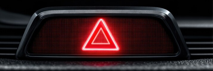 Poster - Red Warning Triangle Illuminates on Digital Dashboard Indicating Potential Vehicle Issues While Driving