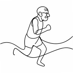 Poster - Elderly Man Jogging Line Art Illustration White Background senior citizen running