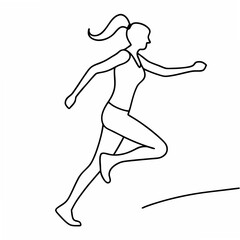 Poster - Woman Running with Ponytail Line Art Illustration on White Background female runner 1