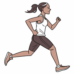 Poster - Woman with Brown Hair in Ponytail Jogging in White Tank Top and Purple Shorts Brown Shoes female runner